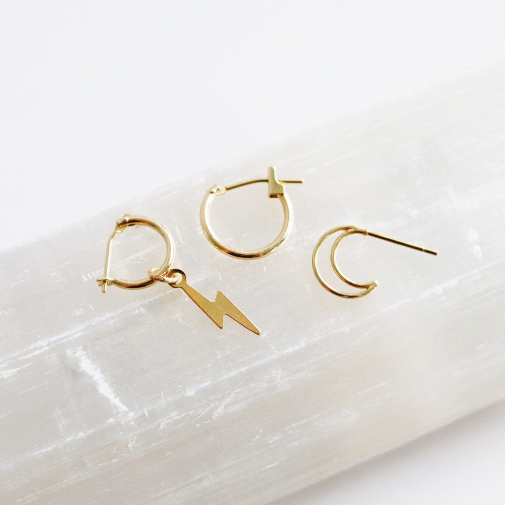 Tiny Moon POP Hoop Earrings in 14 Karat Yellow Gold /SINGLE EARRING / ready to ship