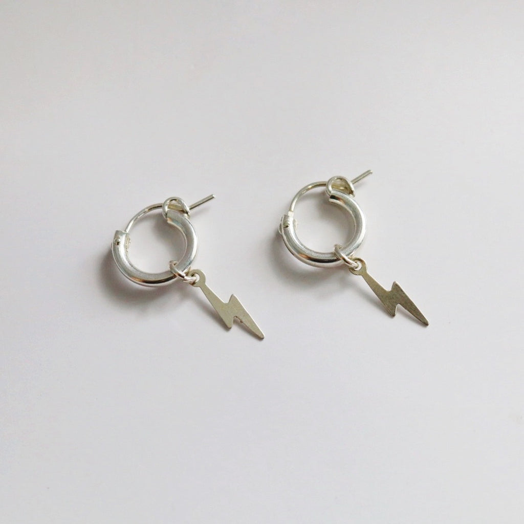 Lightning bolt hoop earrings in sterling silver