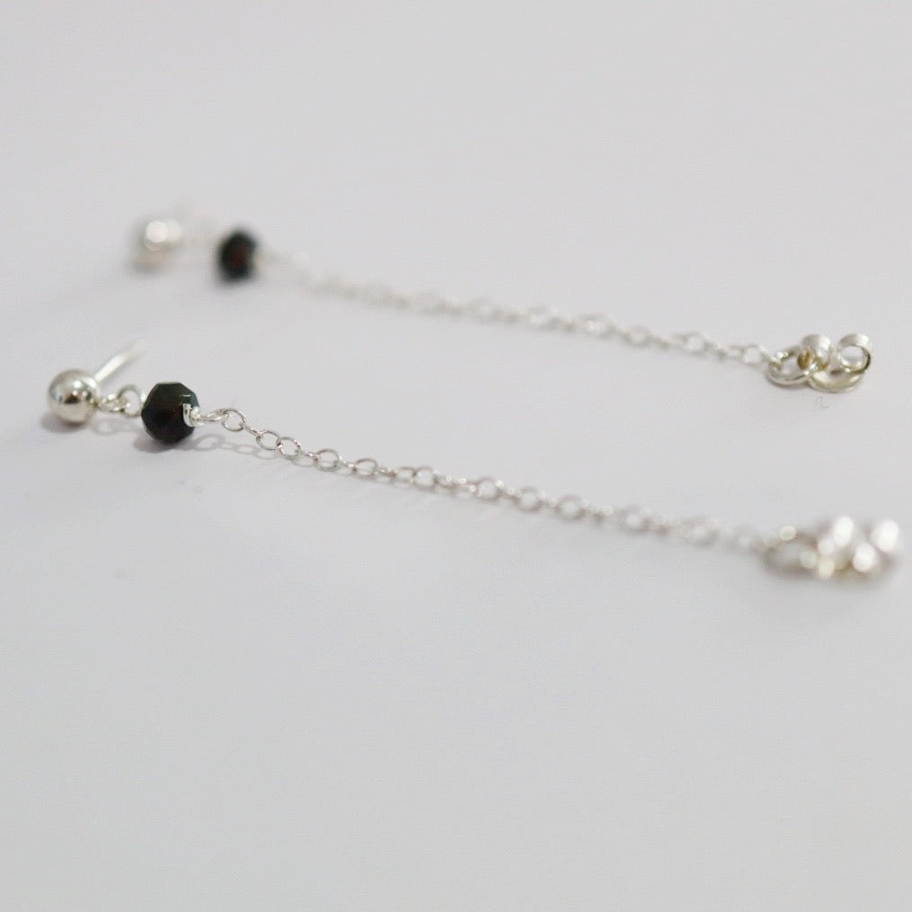 Gemstone Chain Drop Stud Earrings - Black Opal / Ready to Ship