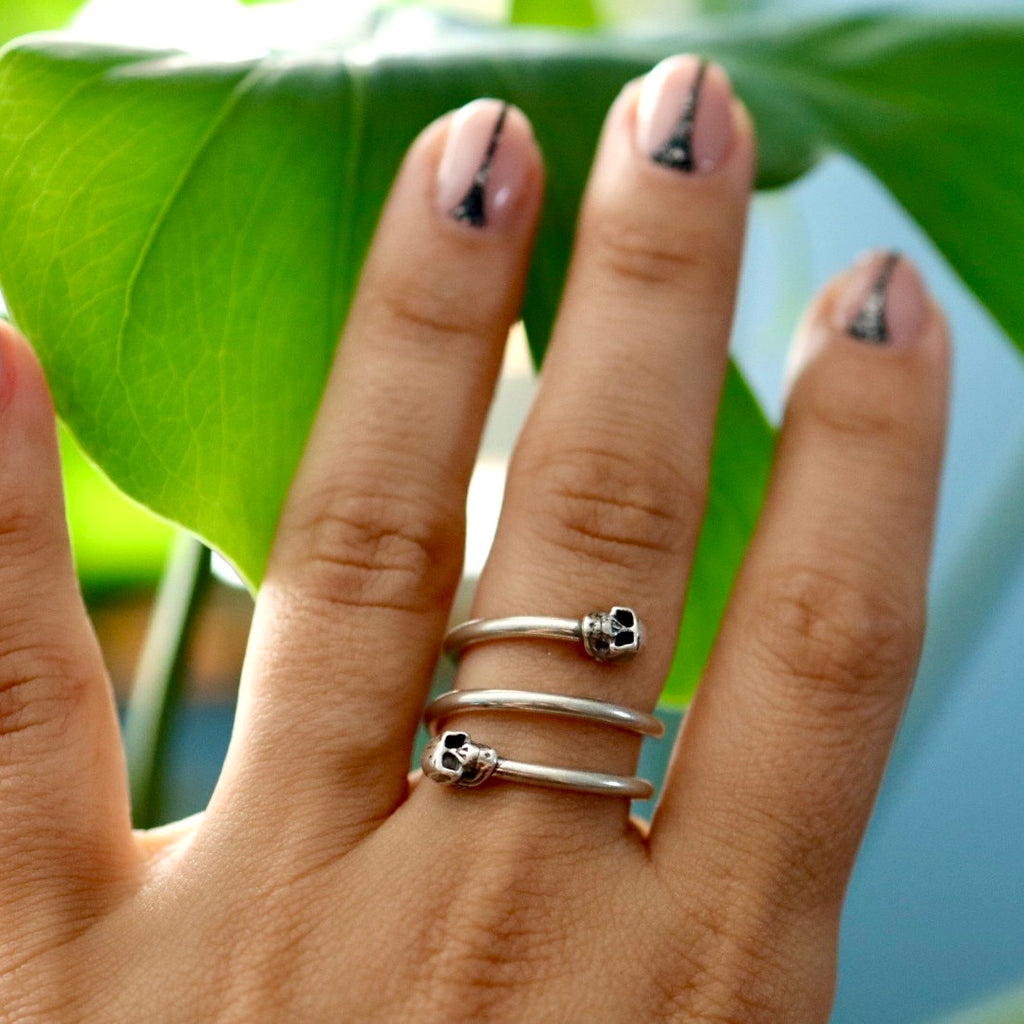 Skull Spiral Ring in Sterling Silver