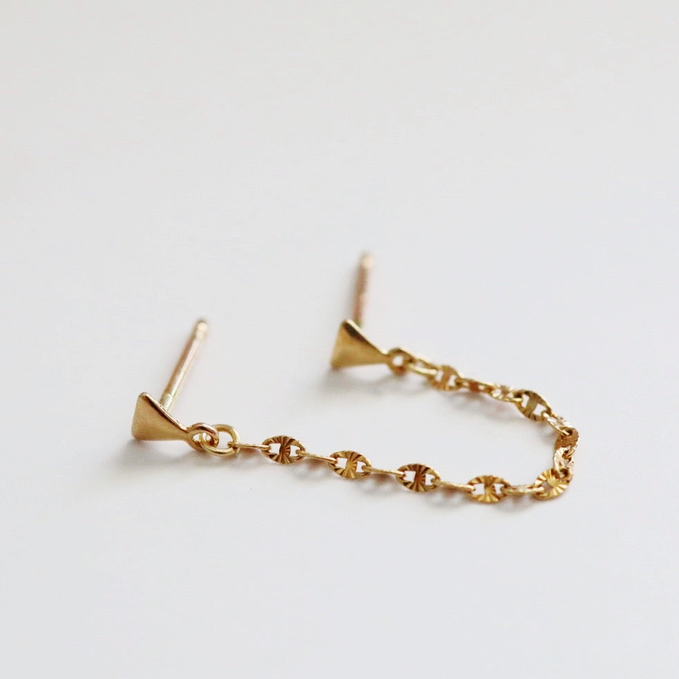 Double triangle chain drop in 14 karat yellow gold