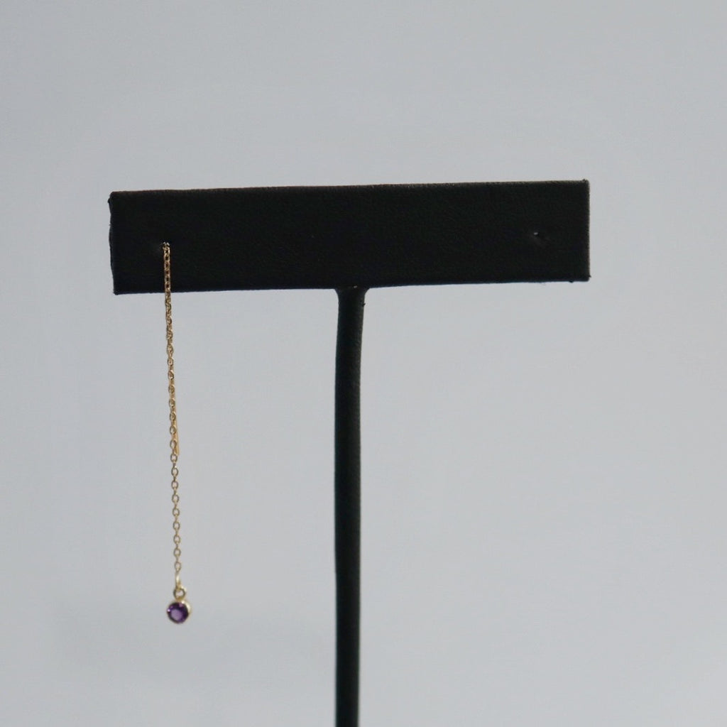 Amethyst Gemstone Threader Earring in 14 karat Yellow Gold / SINGLE EARRING / READY TO SHIP