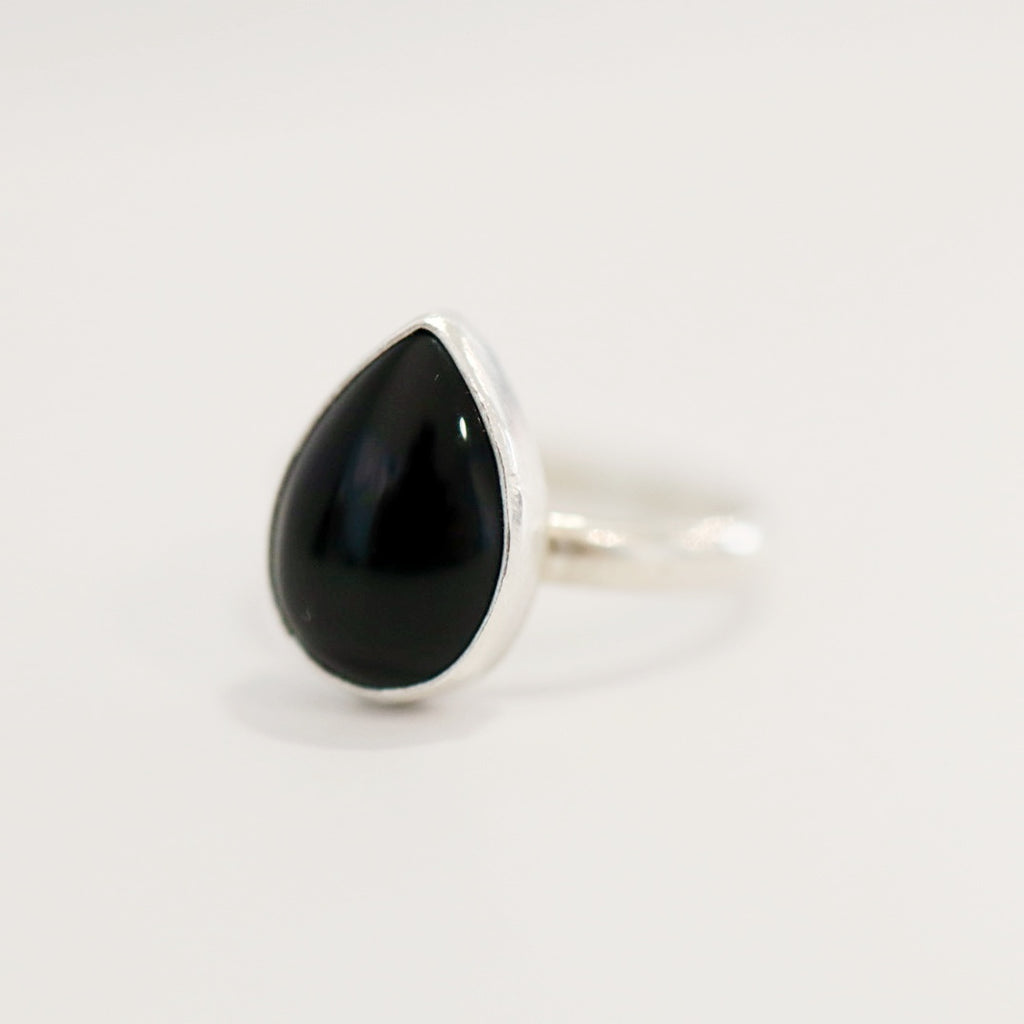 Onyx Teardrop Gemstone Stacking Ring / Size 9 / Ready to Ship