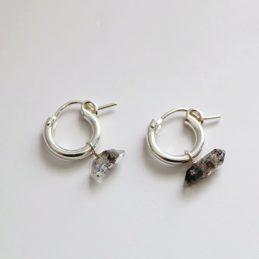 Sterling silver quartz huggie hoop earrings