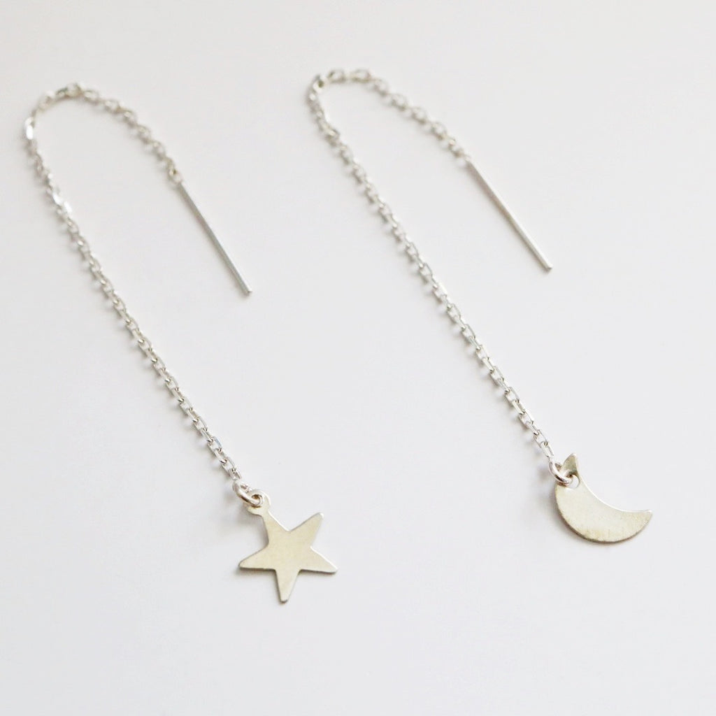 Moon and star celestial threader earrings