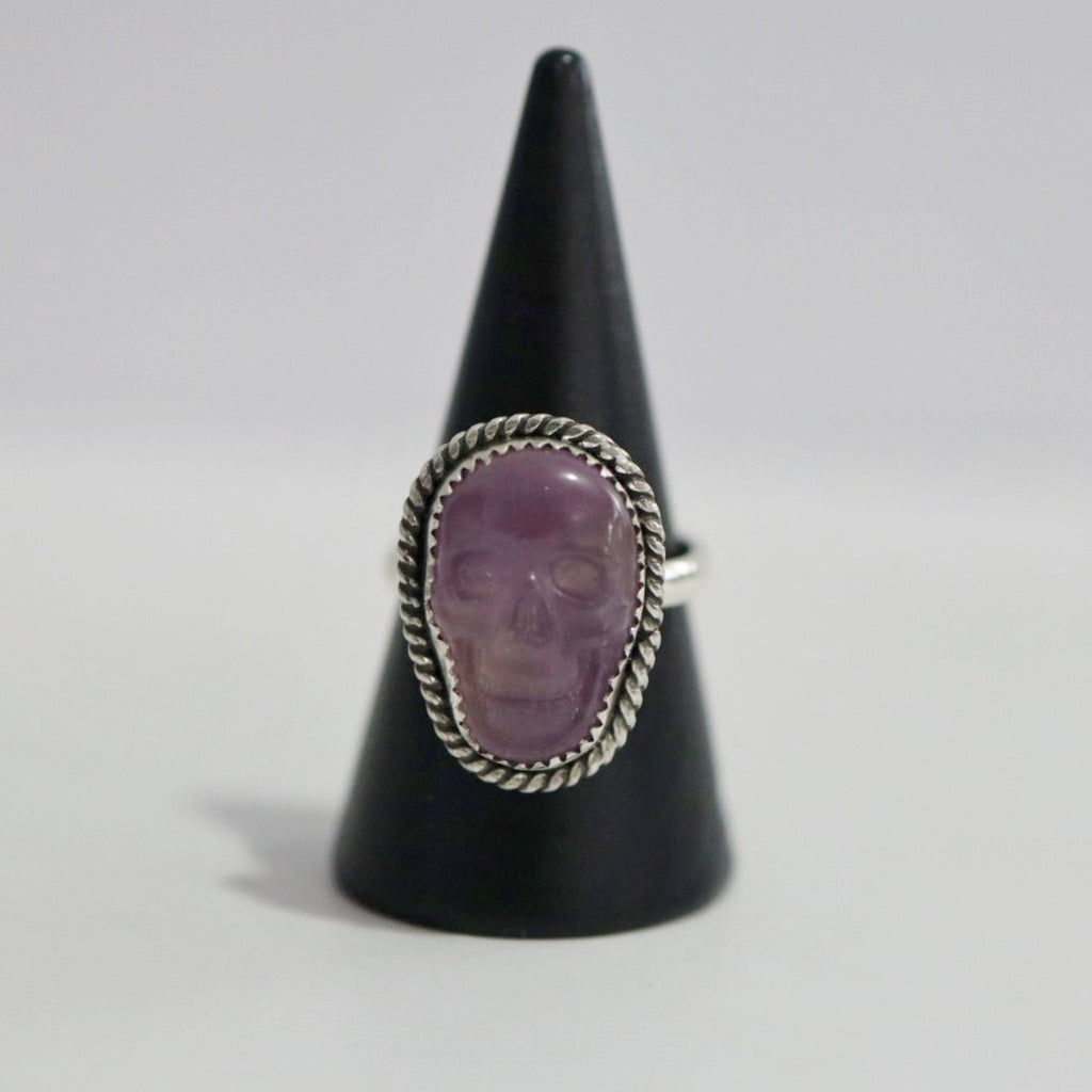 Gemstone Skull Ring in Sterling Silver and Amethyst / Size 6.5 Ready to Ship