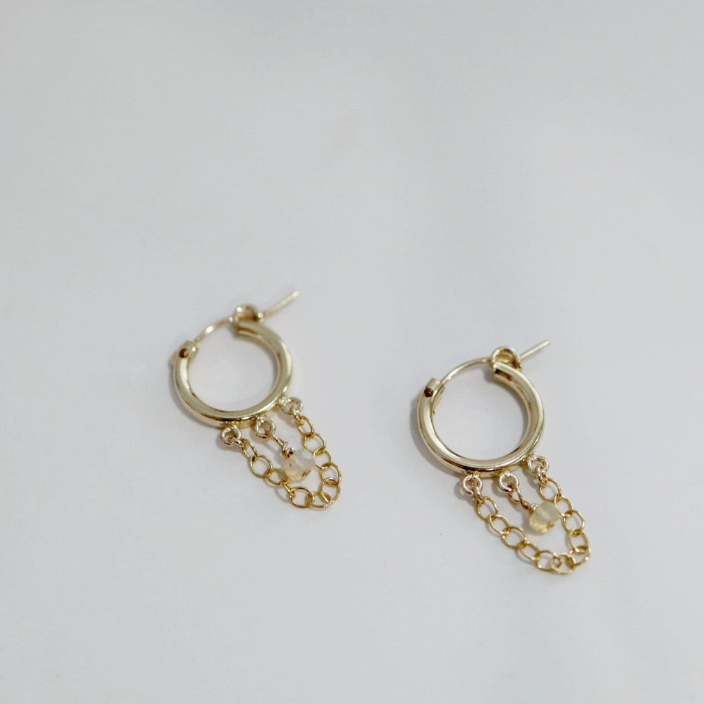 Opal Gemstone  And Chain Drop Hoop Earrings in 14 karat Gold fill / READY TO SHIP