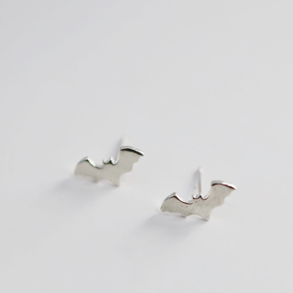 Bat Stud Earrings in Sterling Silver; Halloween Spooky Earrings