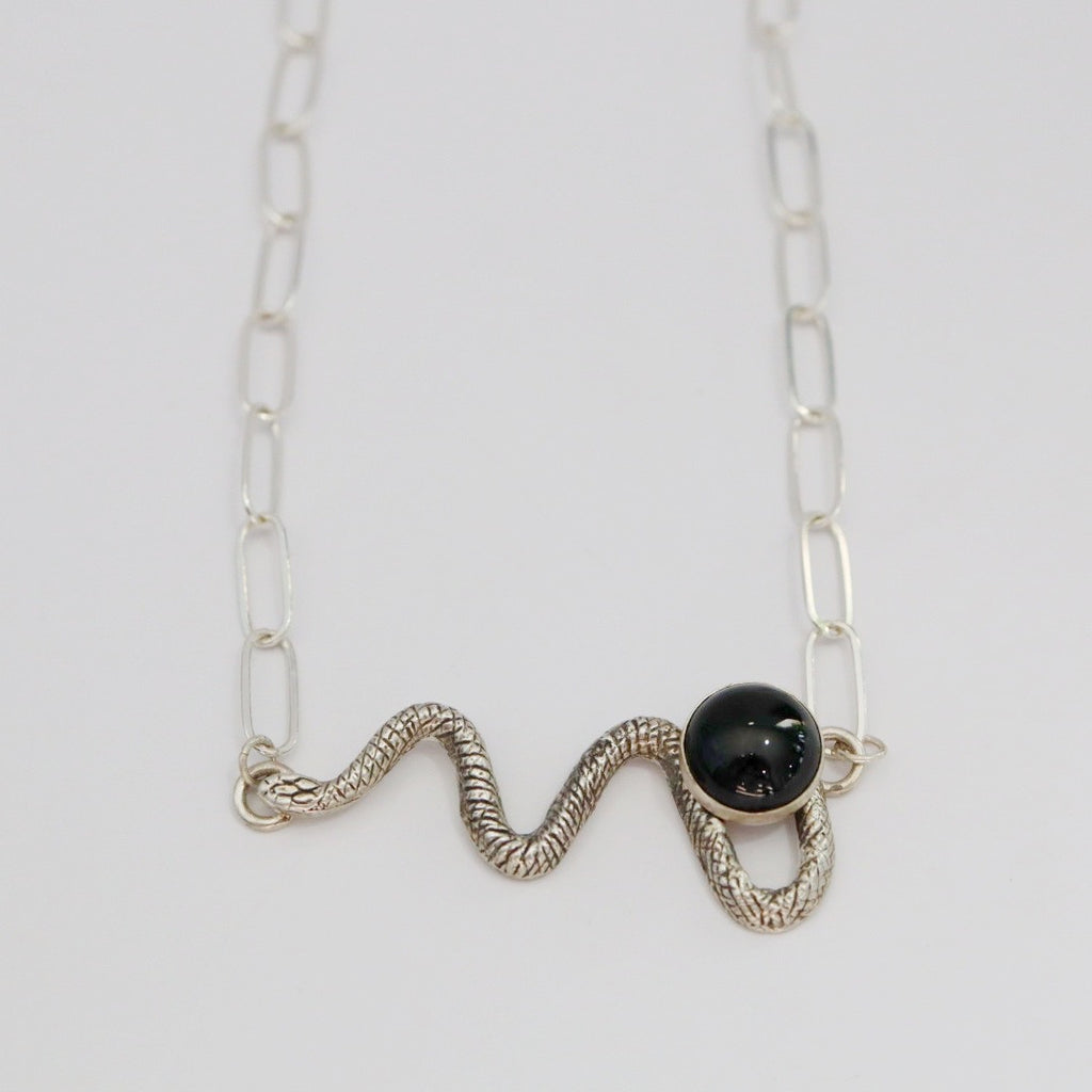 Sterling Silver Onyx Snake Necklace / ready to ship