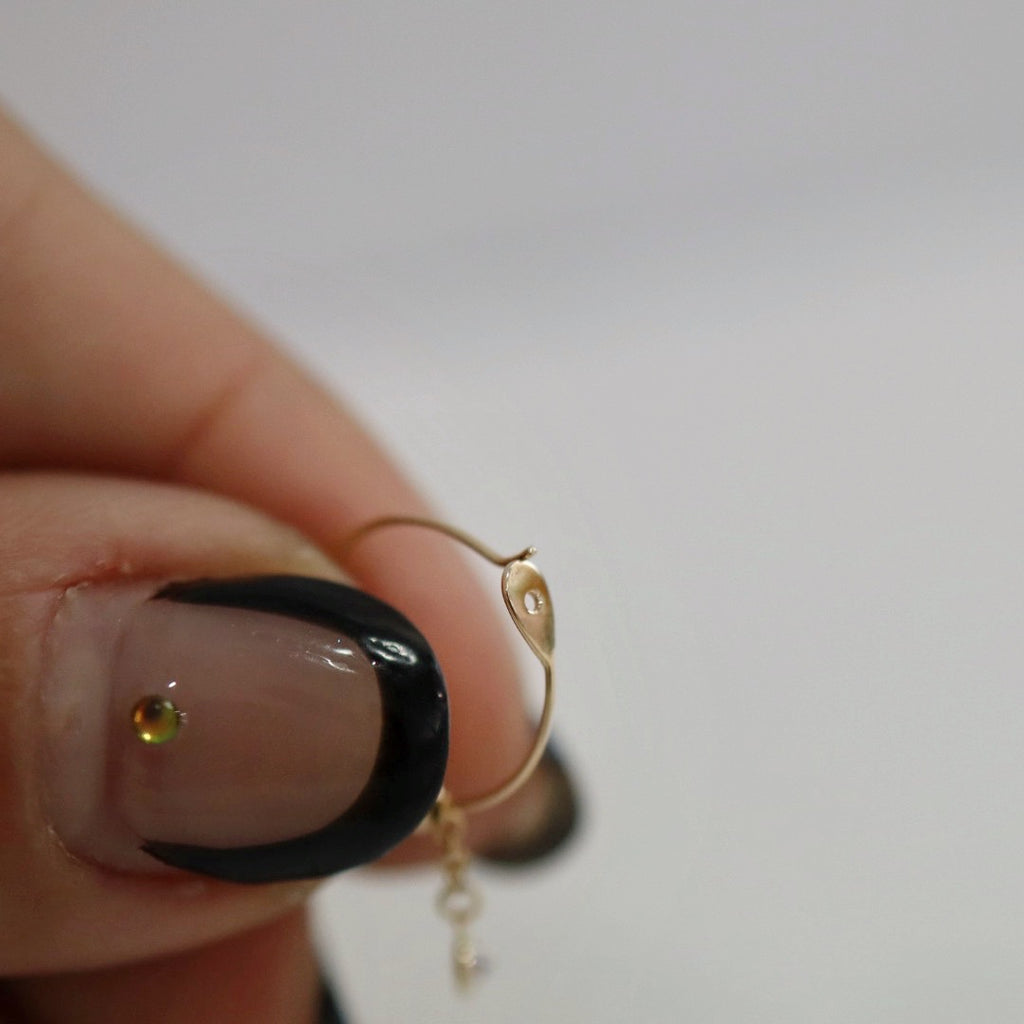 White Topaz Drop Hoop Earring in 14 karat Yellow Gold / SINGLE EARRING / READY TO SHIP