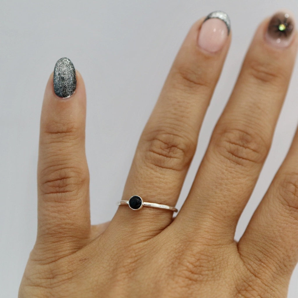 Black Onyx Gemstone Stacking Ring in Sterling Silver