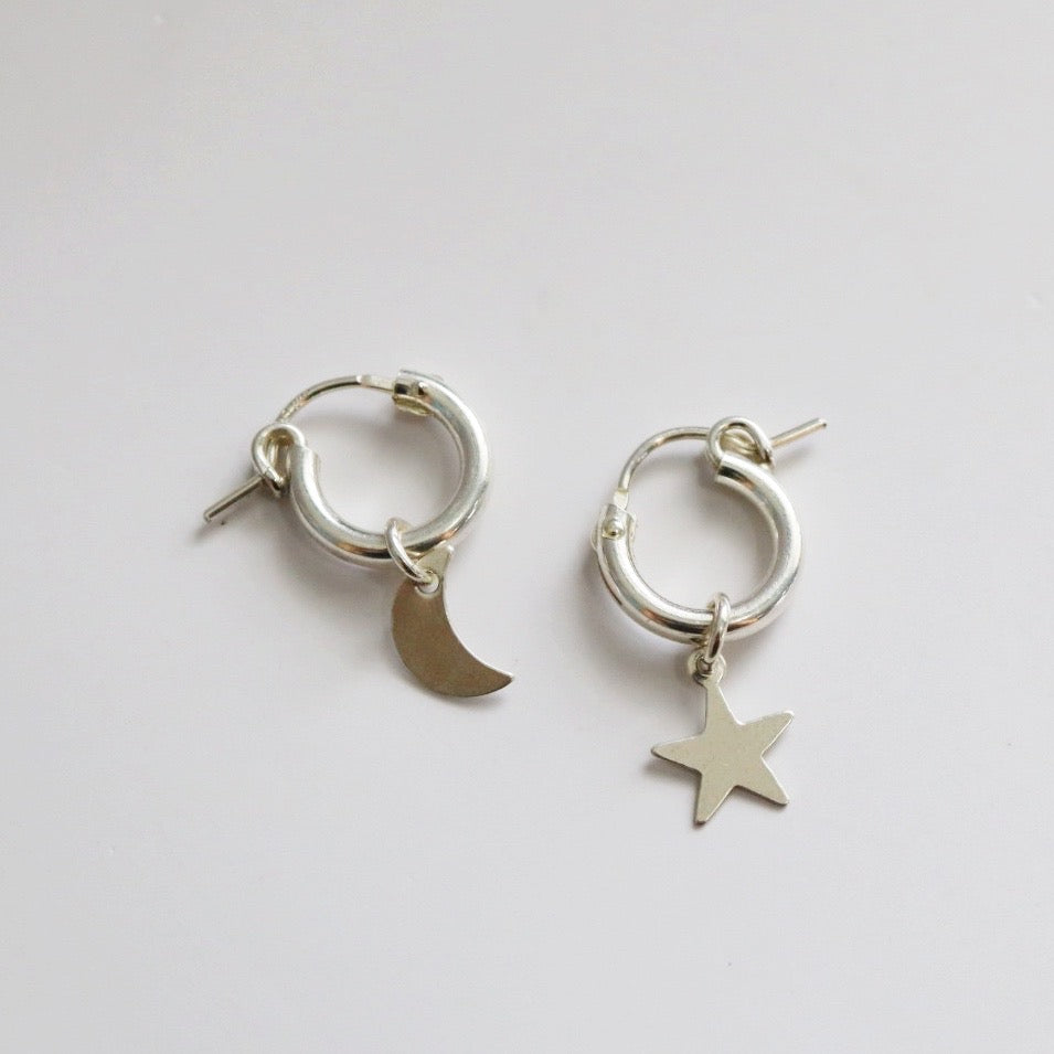 Moon and Star Mix and Match Huggie Hoops - Choose Your Metal / Ready to Ship