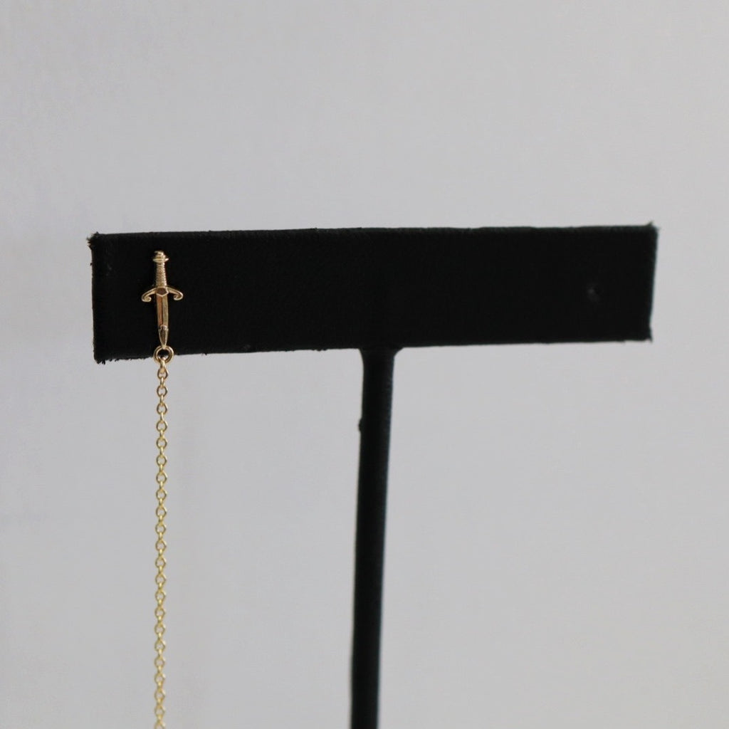 Sword Stud Threader Earring in 14 Karat Yellow Gold / SINGLE EARRING / READY TO SHIP
