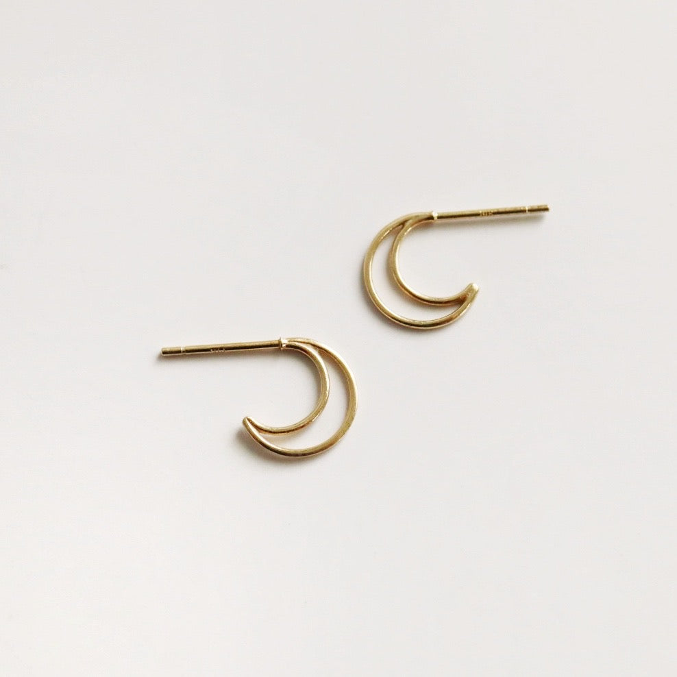 Gold moon stud earrings
