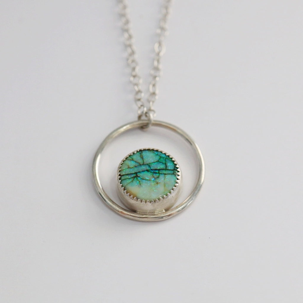 Opal Geometric Orbit Necklace in Sterling Silver / Ready to Ship