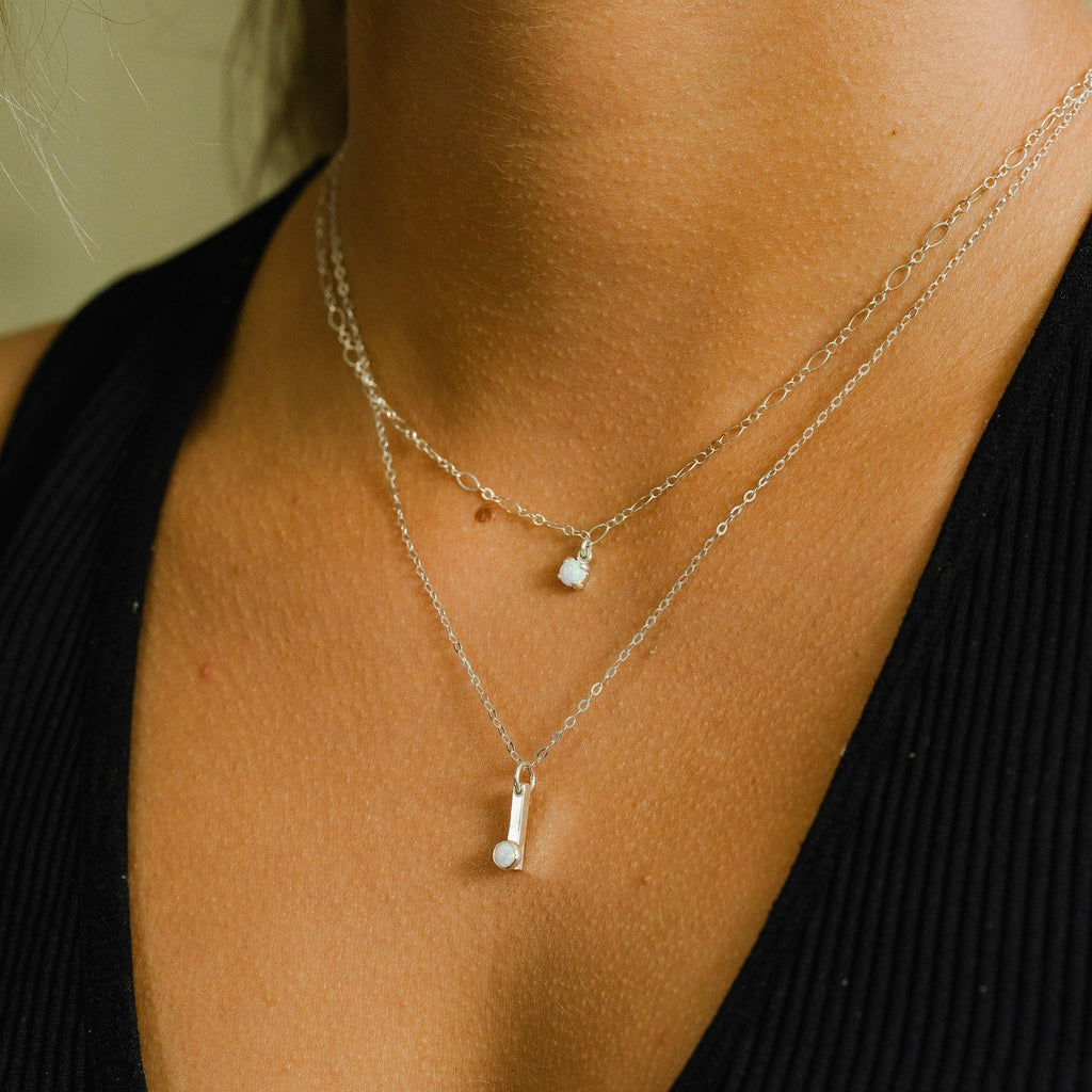 Opal and Mini Bar Necklace in Sterling Silver