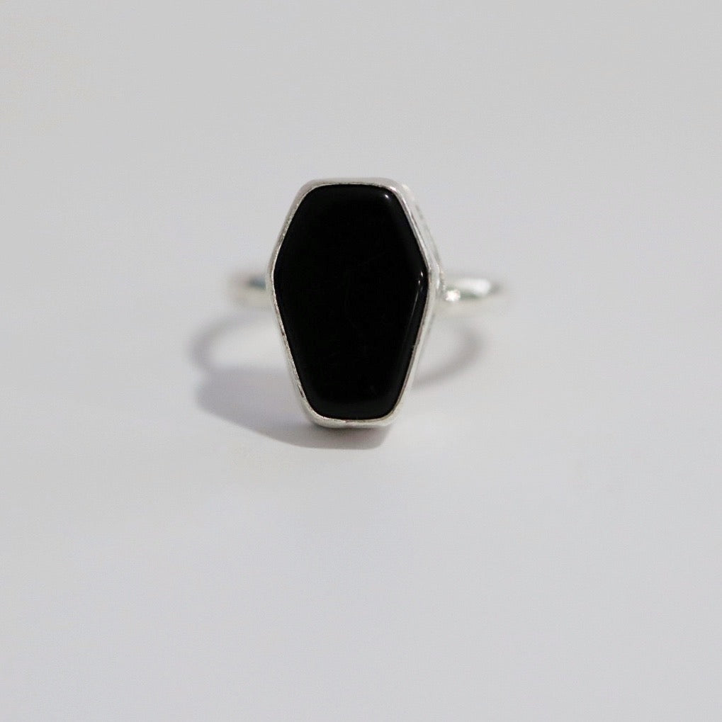 Gemstone Coffin Ring in Black Onyx and Sterling Silver / Size 8 READY TO SHIP
