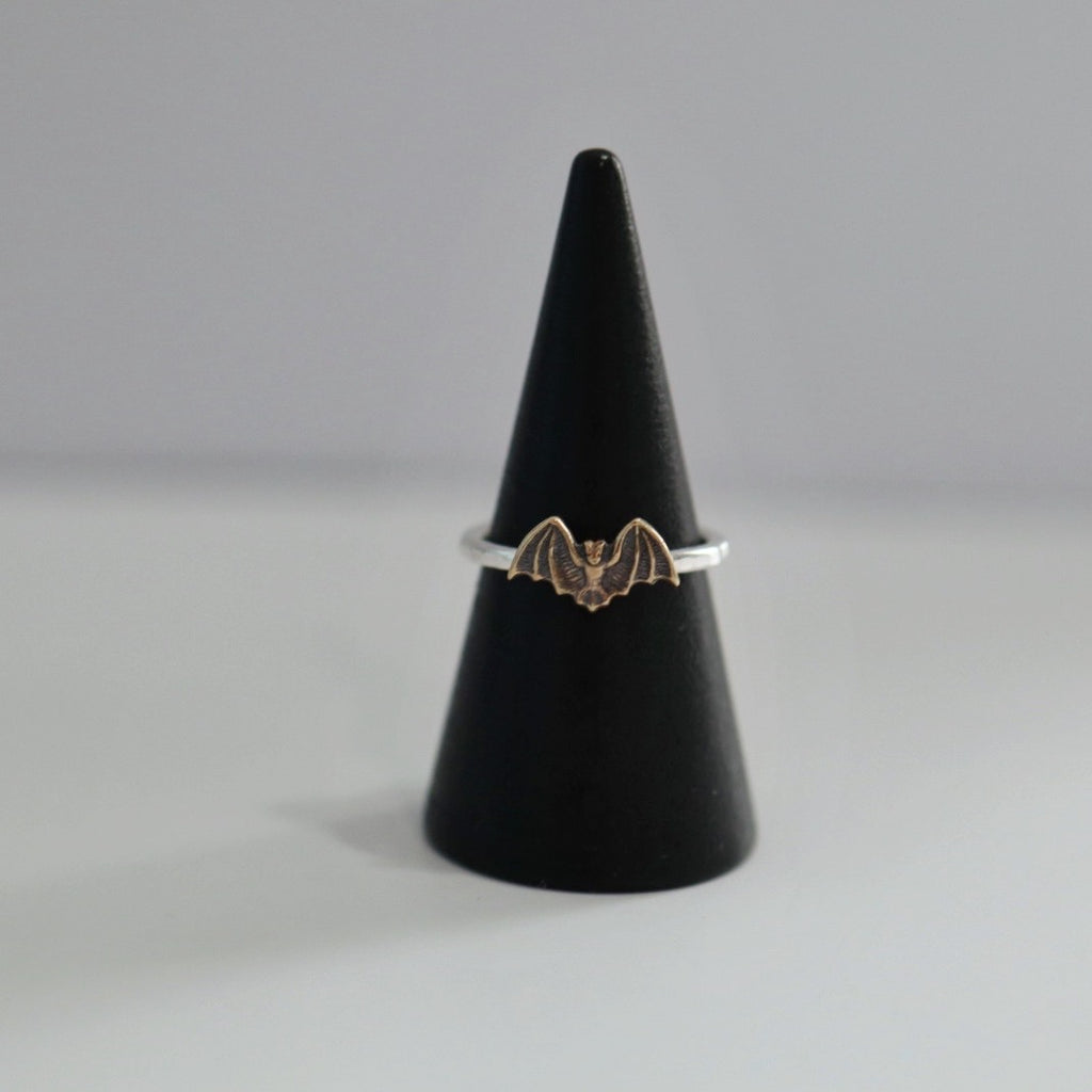 Bat Stacking Ring in Oxidized Brass and Sterling Silver