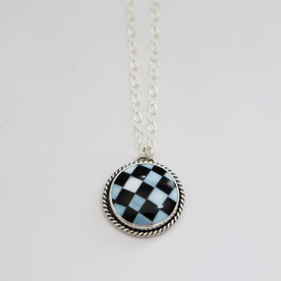 Black and white checkered gemstone necklace 
