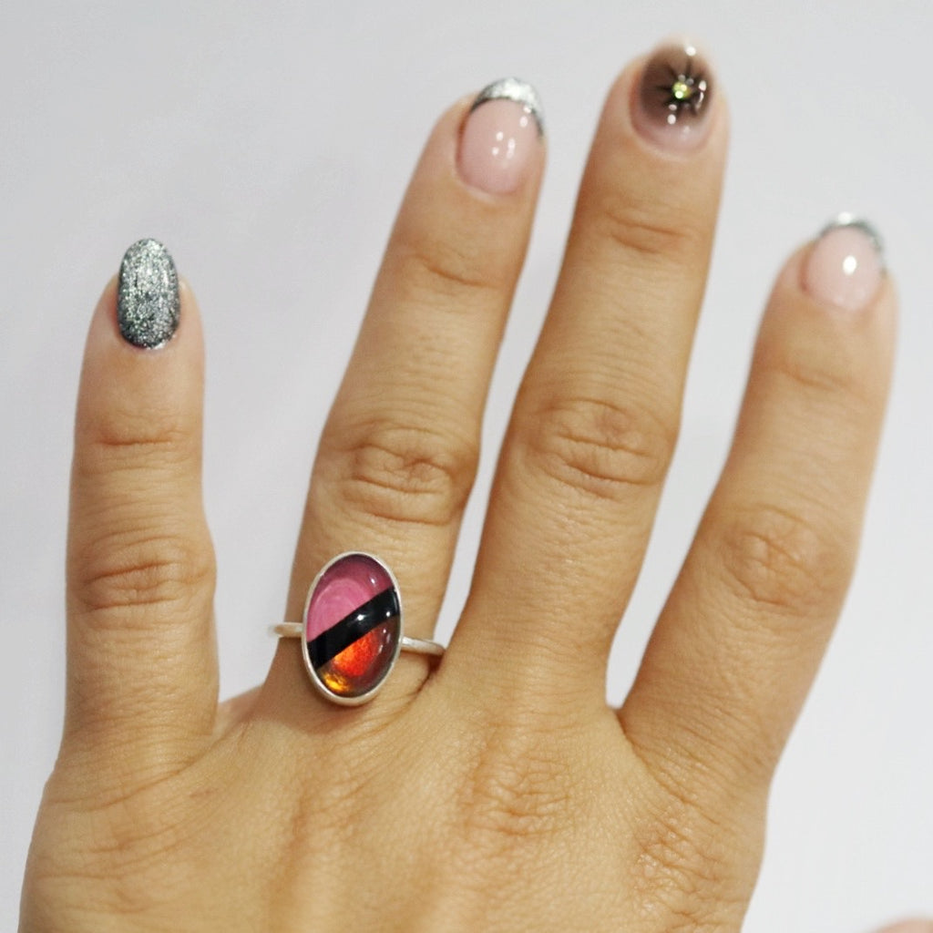 Mosaic Gemstone Ring in Sterling Silver / Ready to Ship size 7