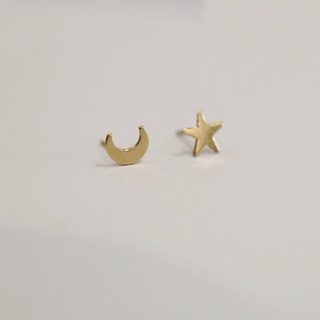 14 Karat Gold Moon/Star Celestial Stud Earrings / ready to ship
