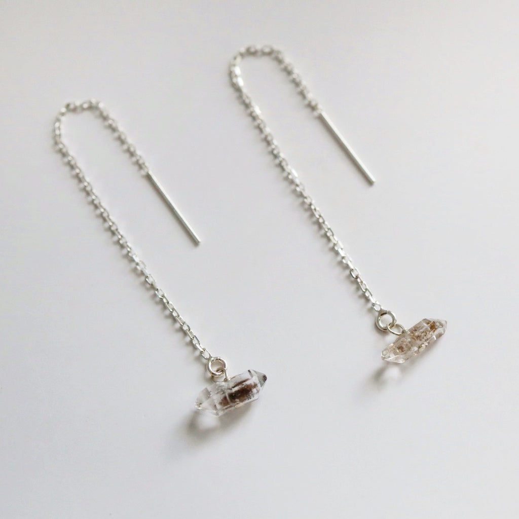 Quartz threader earrings in sterling silver