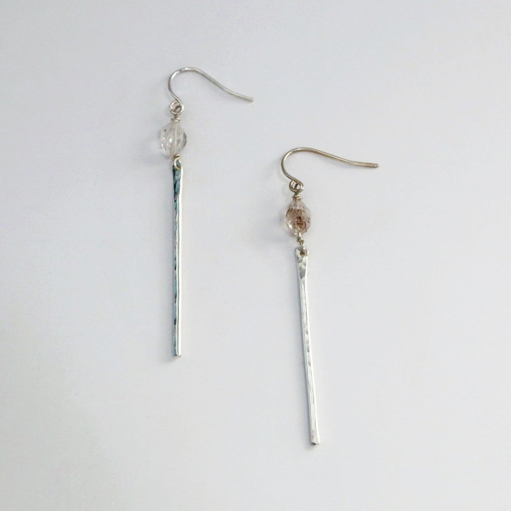 Quartz Gemstone Bar Earrings in Sterling Silver / Ready to ship