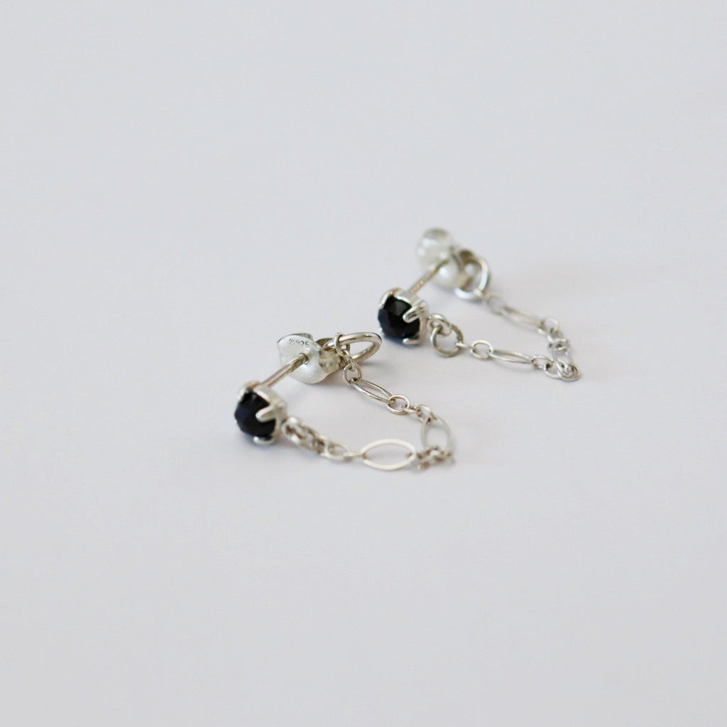 Sterling Silver Gemstone Chain Drop Earrings  - Opal or Black Spinel / ready to ship