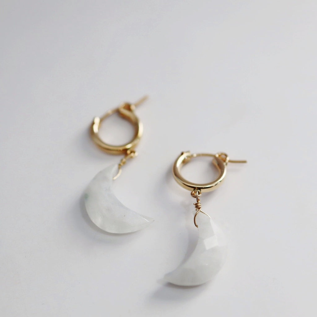 Gold Fill Moonstone Shaped Moon Earrings / ready to ship