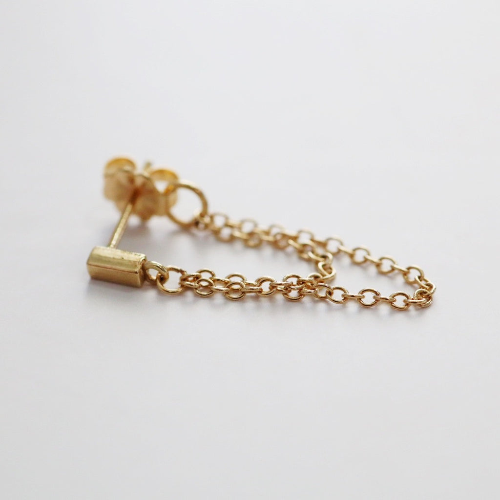 Gold Bar Stud with Double Chain Drop / SINGLE EARRING / Ready to Ship