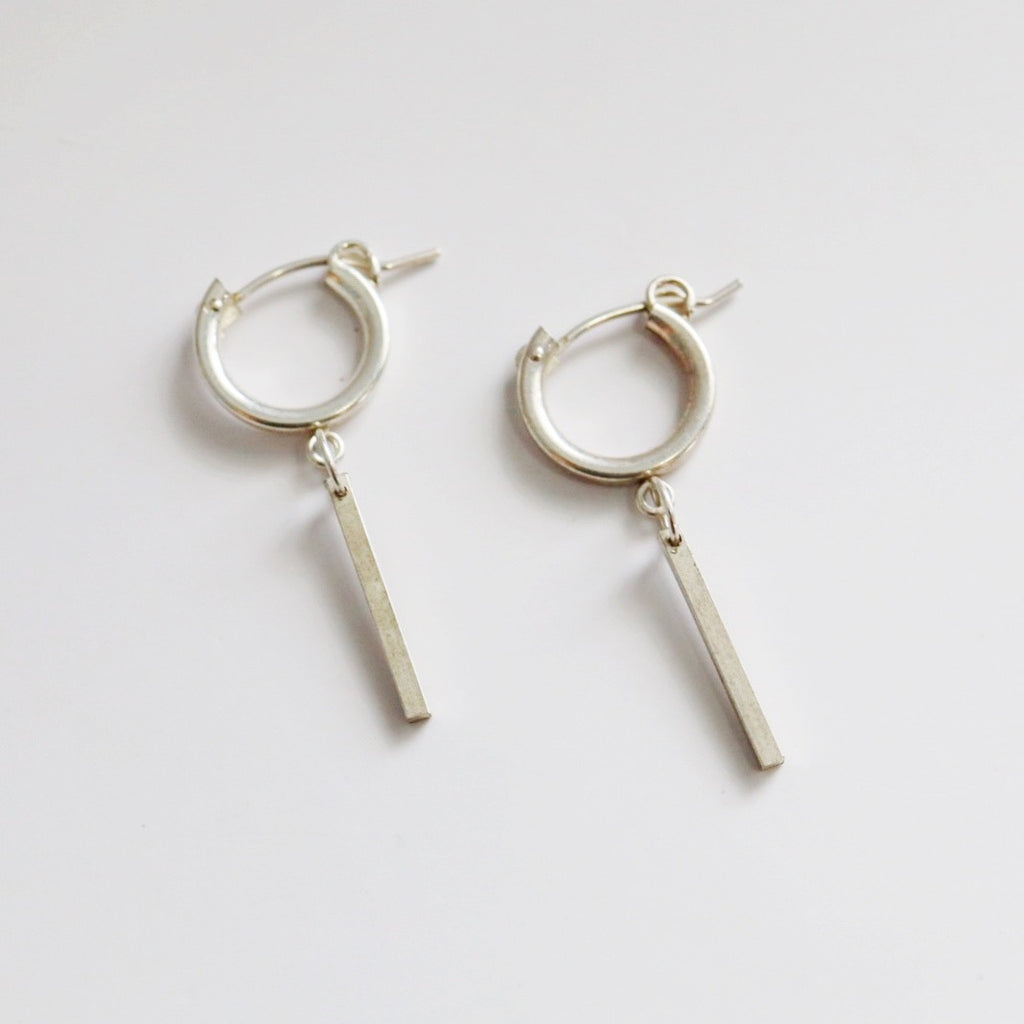 Sterling Silver Bar Huggie Hoop Earrings / Ready to Ship