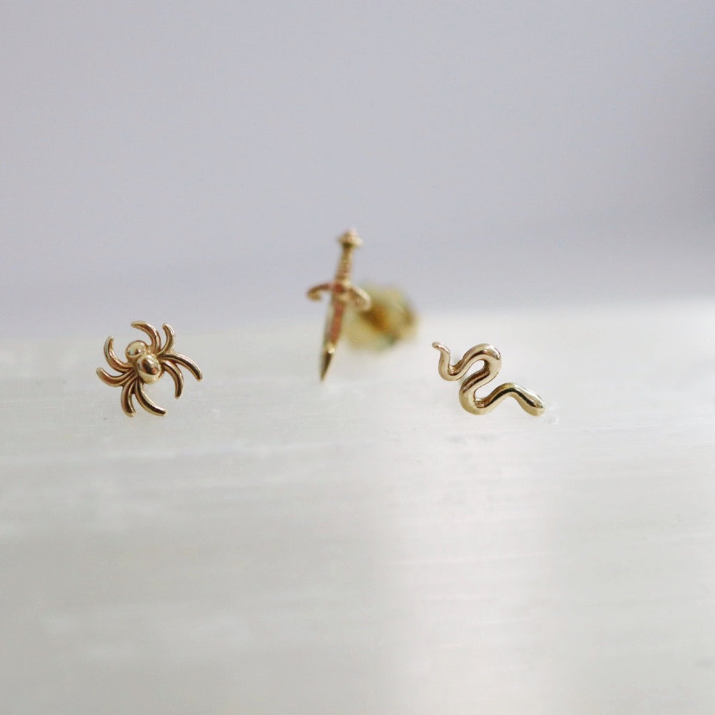 Tiny Snake Stud Earring in 14K yellow gold / SINGLE EARRING / ready to ship