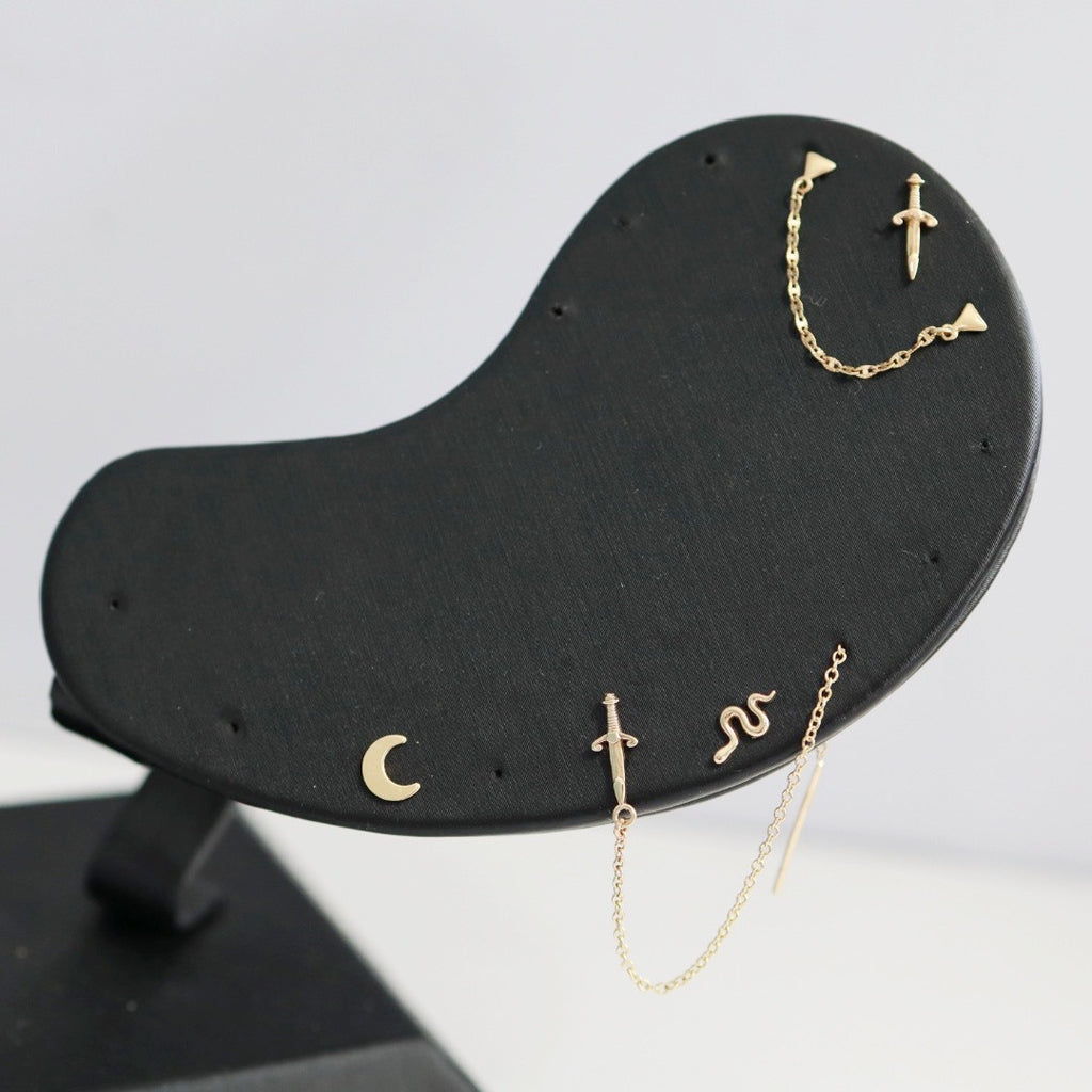 Double Triangle Chain Drop Earrings in 14 Karat Yellow Gold / SINGLE EARRING / Ready to Ship