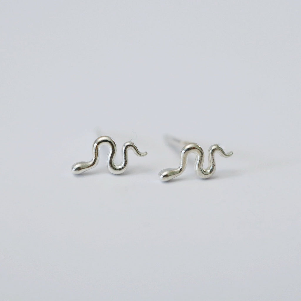 Tiny snake stud earrings in sterling silver
