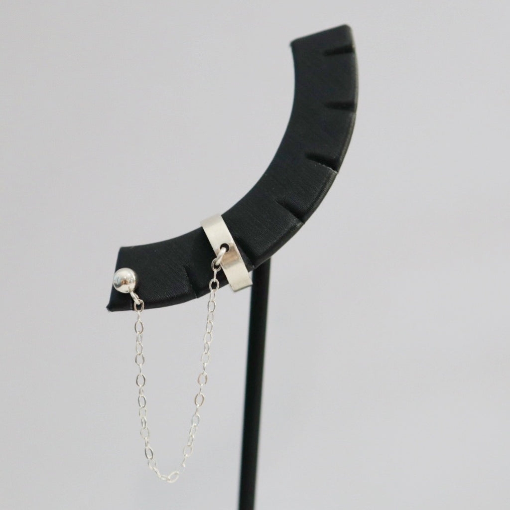 Sterling Silver Ear Cuff with chain drop and Ball Post / SINGLE EARRING / Ready to ship
