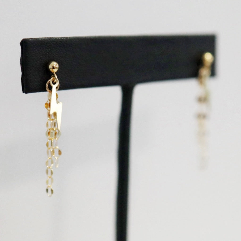 Lightning Bolt and Chain Dangle Earrings in 14 karat Gold Fill / ready to ship