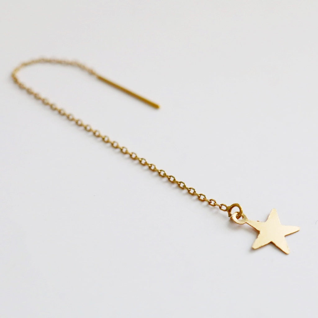 Gold star earrings threader single earring in 14k