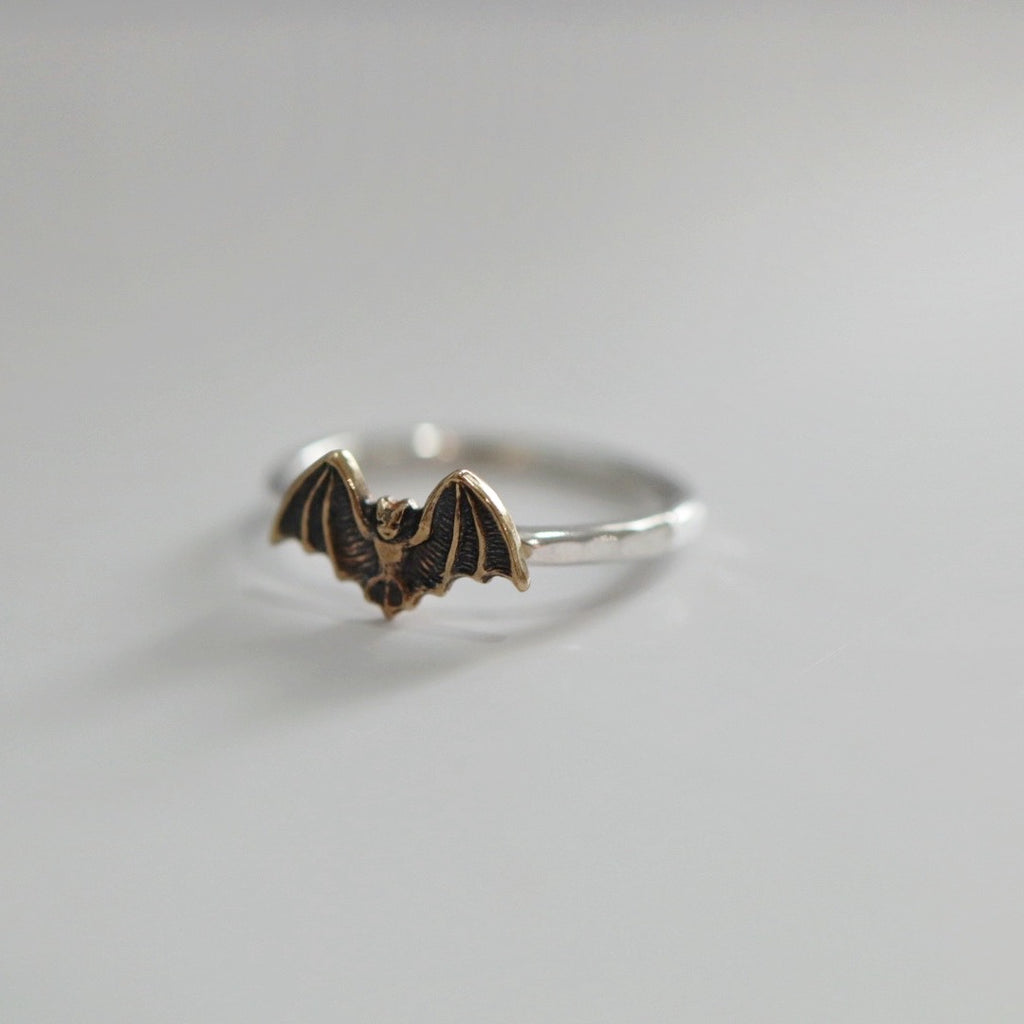 Dainty bat stacking ring in mixed metal