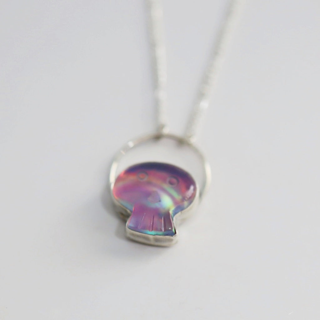 Dainty Skull Aurora Opal Necklace in Sterling Silver / Ready to Ship