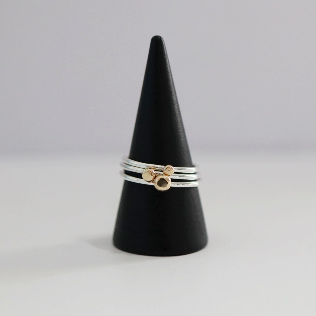 Pebble Stacking Ring in Mixed Metal / Sterling Silver and 14 karat Yellow Gold
