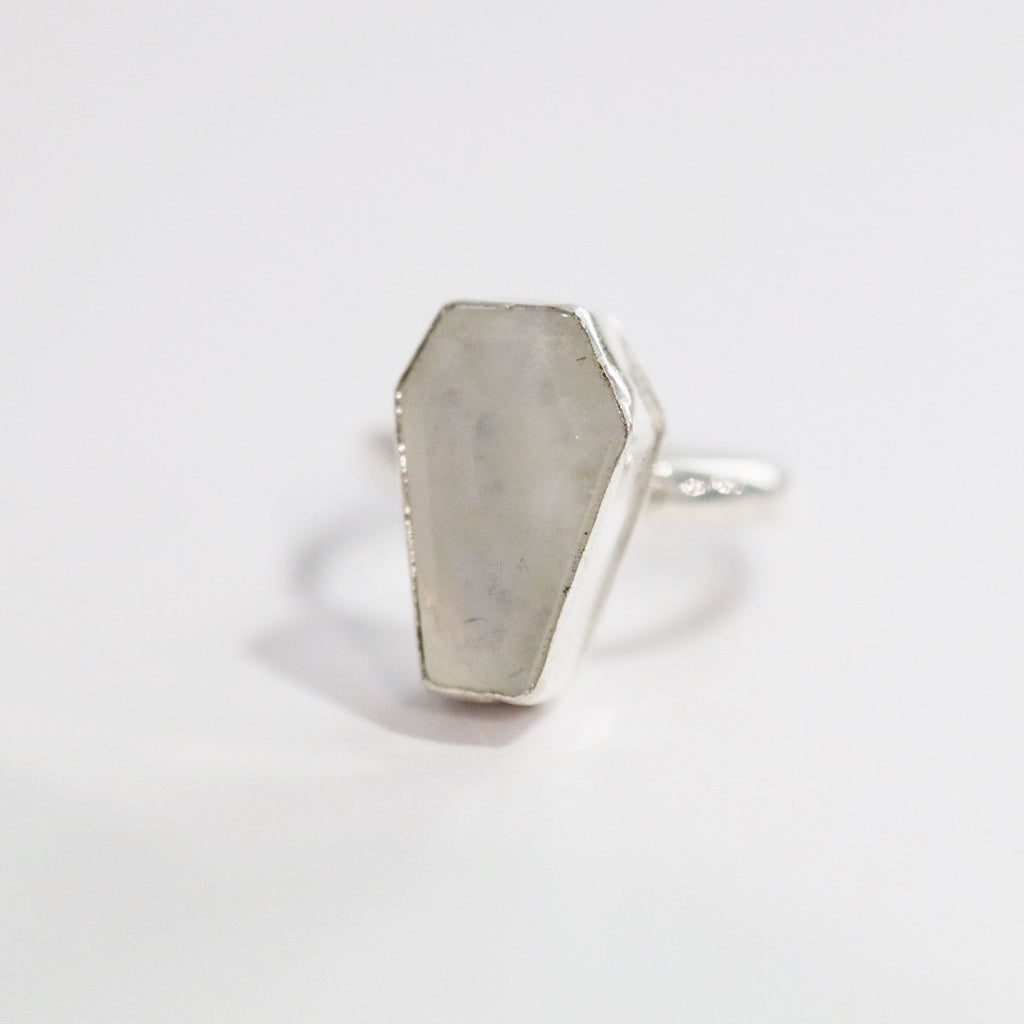 Moonstone Coffin Gemstone Ring in Sterling Silver / size 7.25 READY TO SHIP