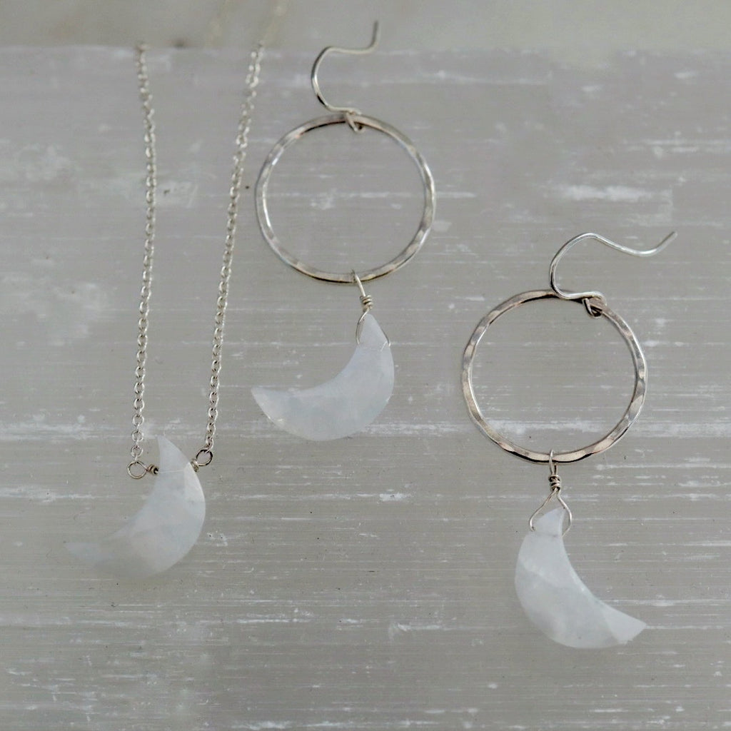 Sterling Silver and Moonstone Shaped Moon Earrings / ready to ship