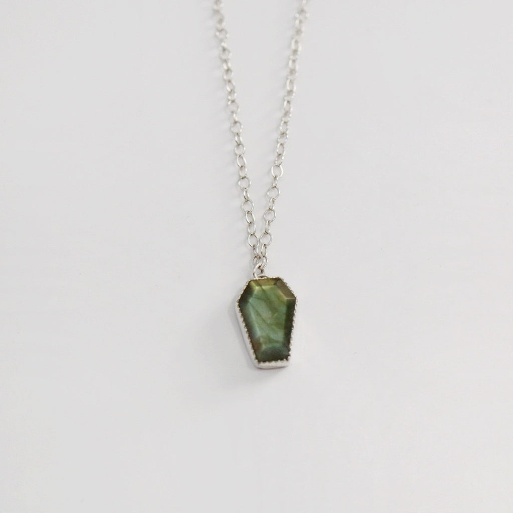 Gemstone coffin necklace in sterling silver
