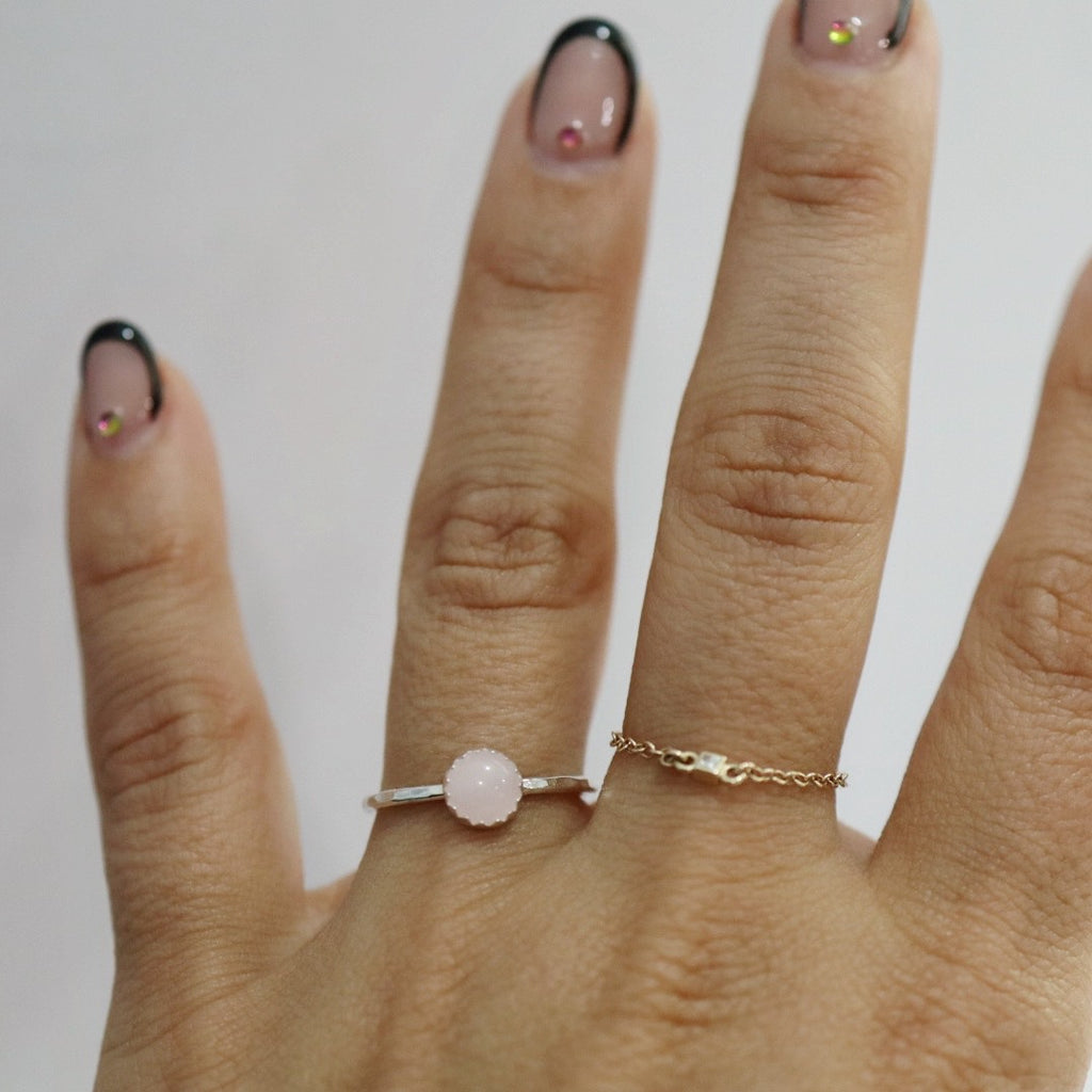 Gemstone Stacking Ring in Sterling Silver and Rose Quartz