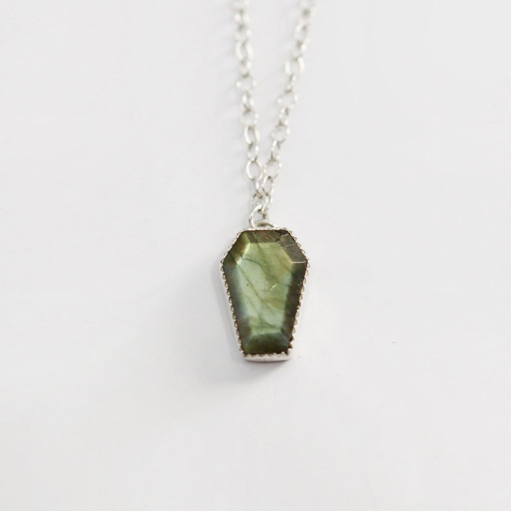 Mini Gemstone Coffin Necklace in Sterling Silver / Ready to ship in Labradorite and Moonstone