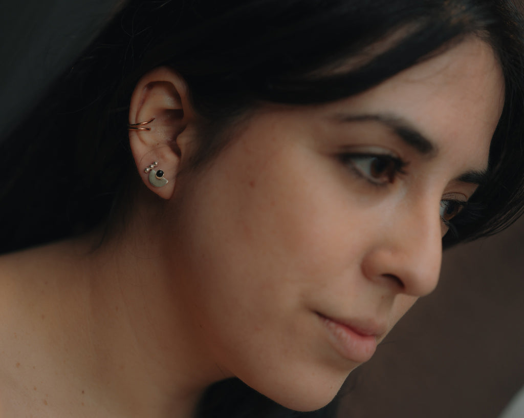 Sterling Silver Geometric Semi Circle Gemstone Earrings - Choose Your Gemstone