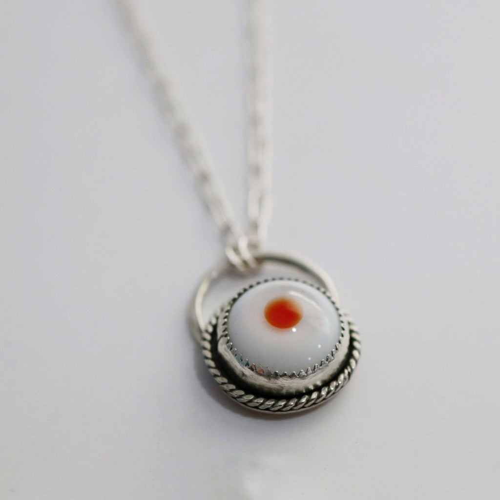All Seeing Orange Eyeball Necklace in Sterling Silver / Ready to ship