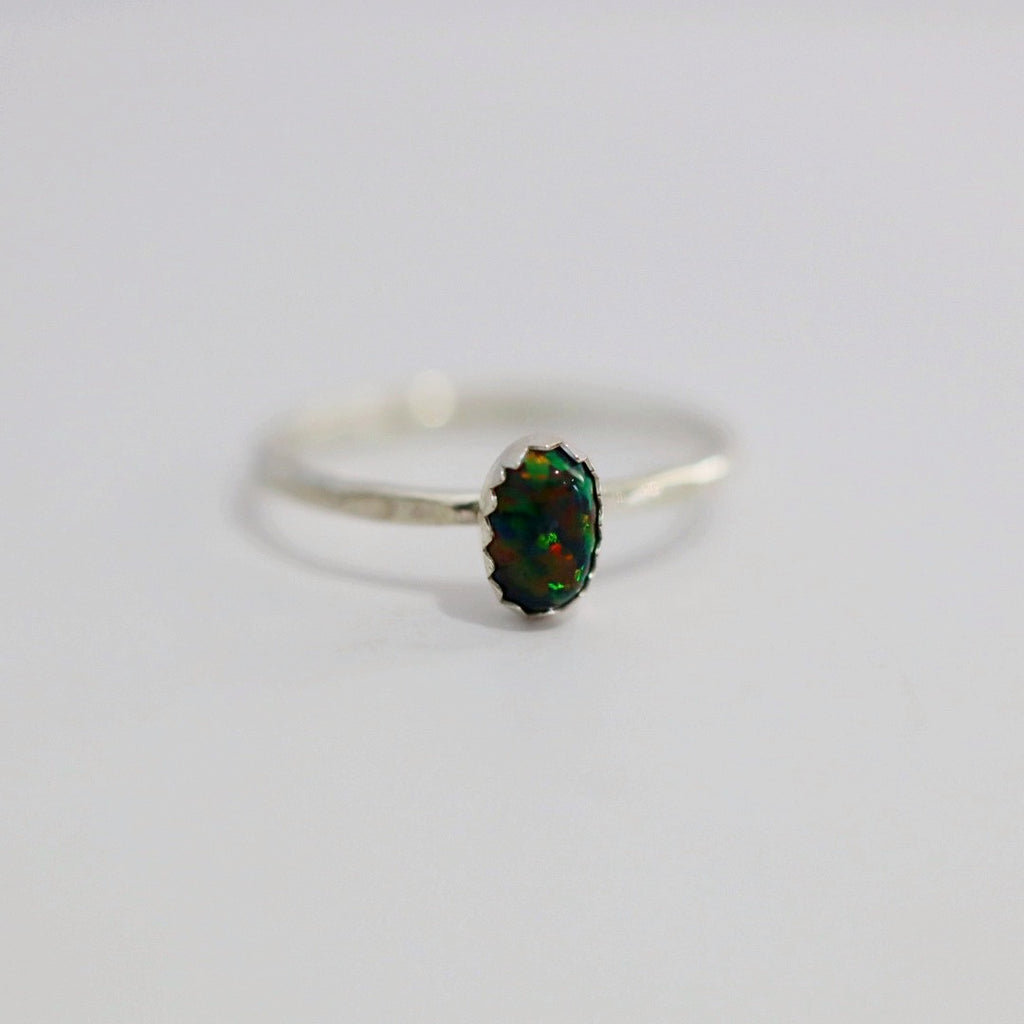 Black opal gemstone stacking ring in sterling silver