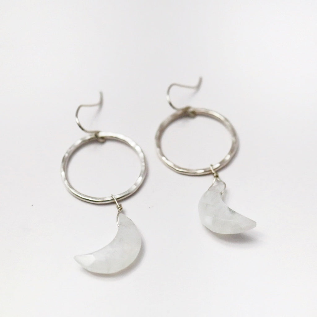 Sterling Silver and Moonstone Shaped Moon Earrings / ready to ship
