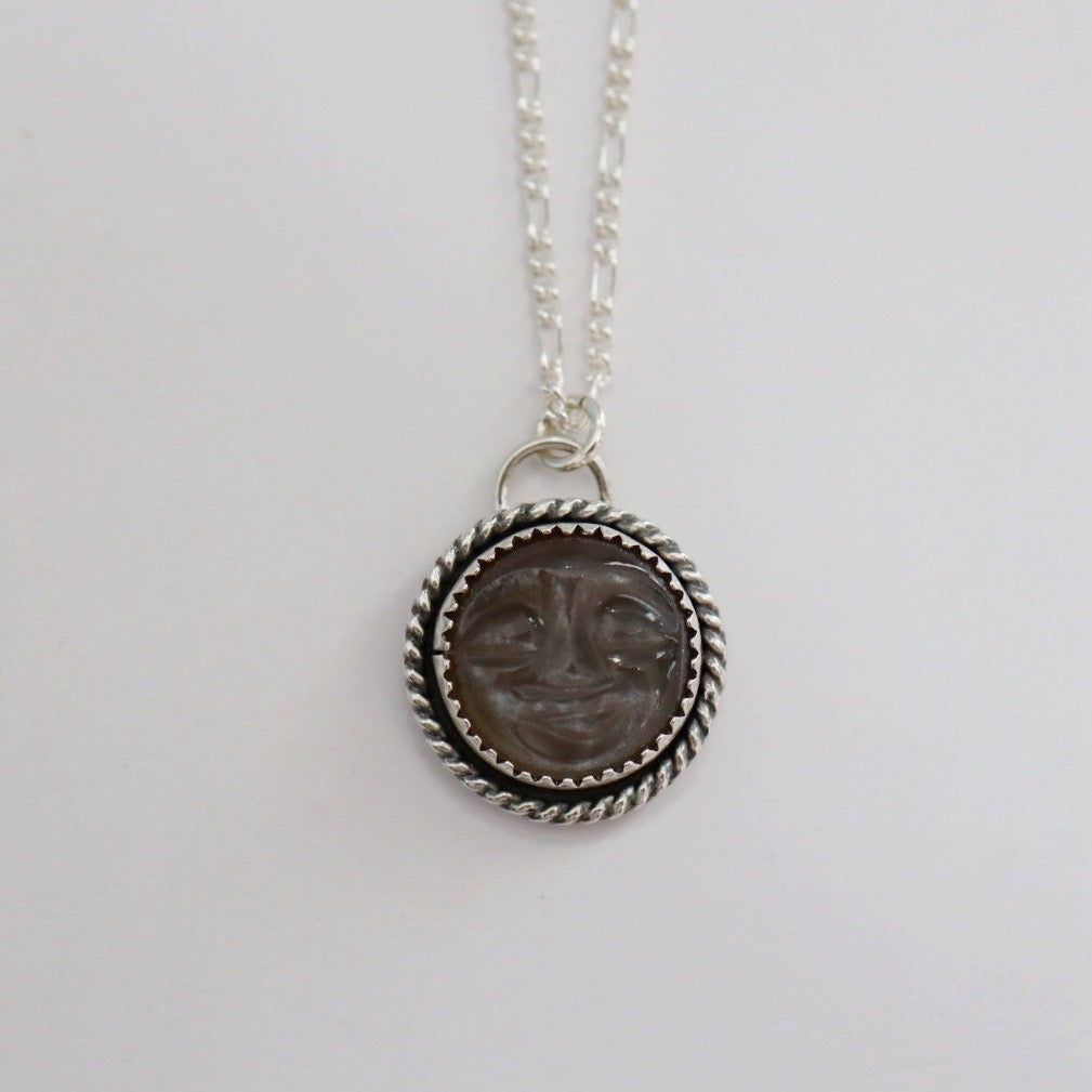 Face In the Moon (stone)  Necklace in Sterling Silver